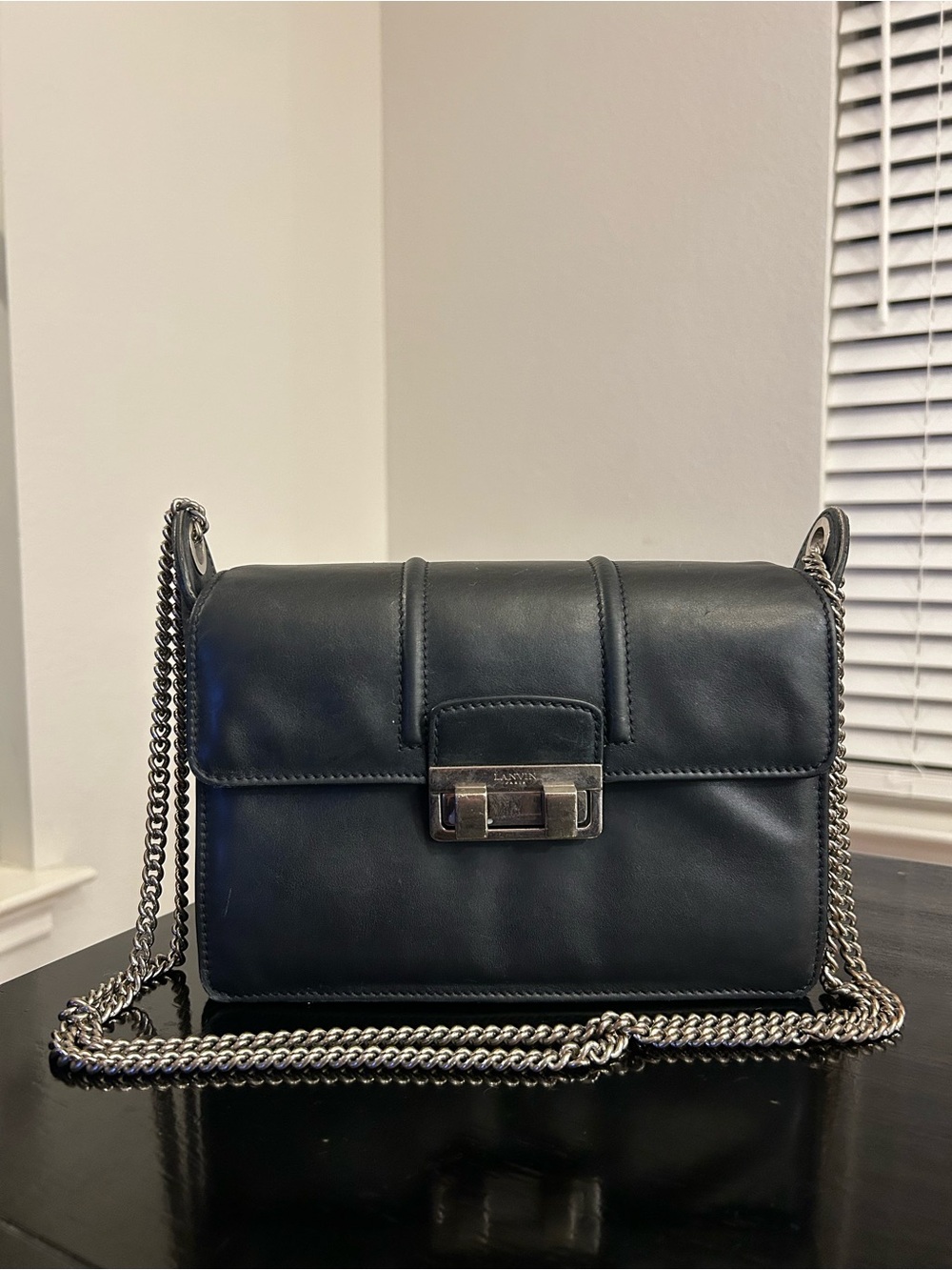 Lanvin Black Leather Chain Crossbody Bag
